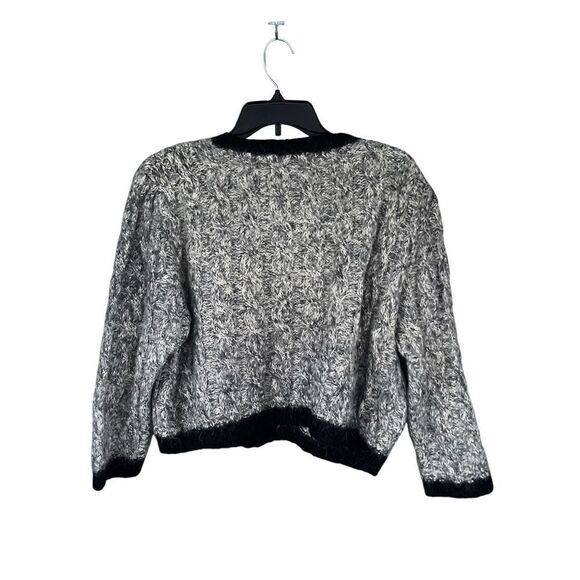 T3 VTG Lui Chantant Cable Knit Cardigan Sweater White Black Gray Small - Picture 2 of 7